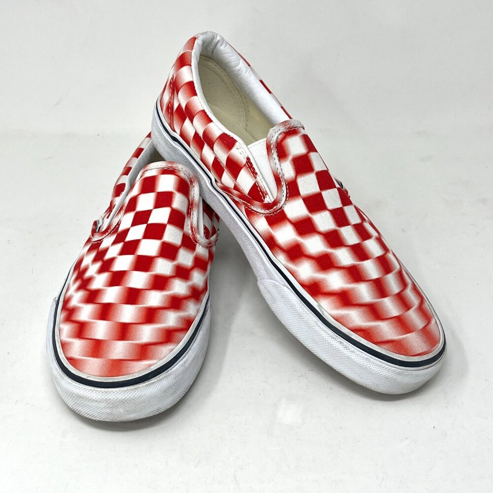 Vans Off The Wall Slip-On Shoes [RED] BLUR CHECK Optical Mens 6.5US Checkerboard